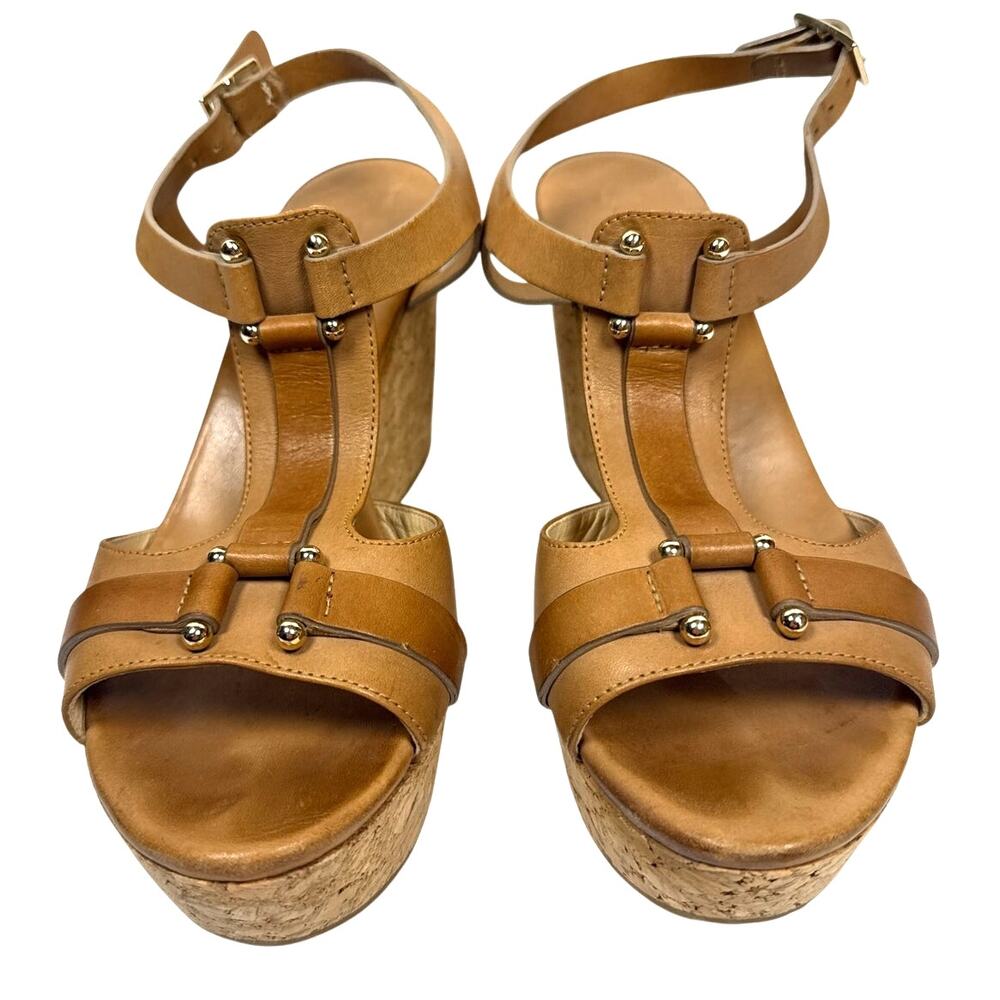 Jimmy Choo Pela Cork Wedge T-Strap Sandals Gold Leather US 9.5/EU 39.5 39.5
